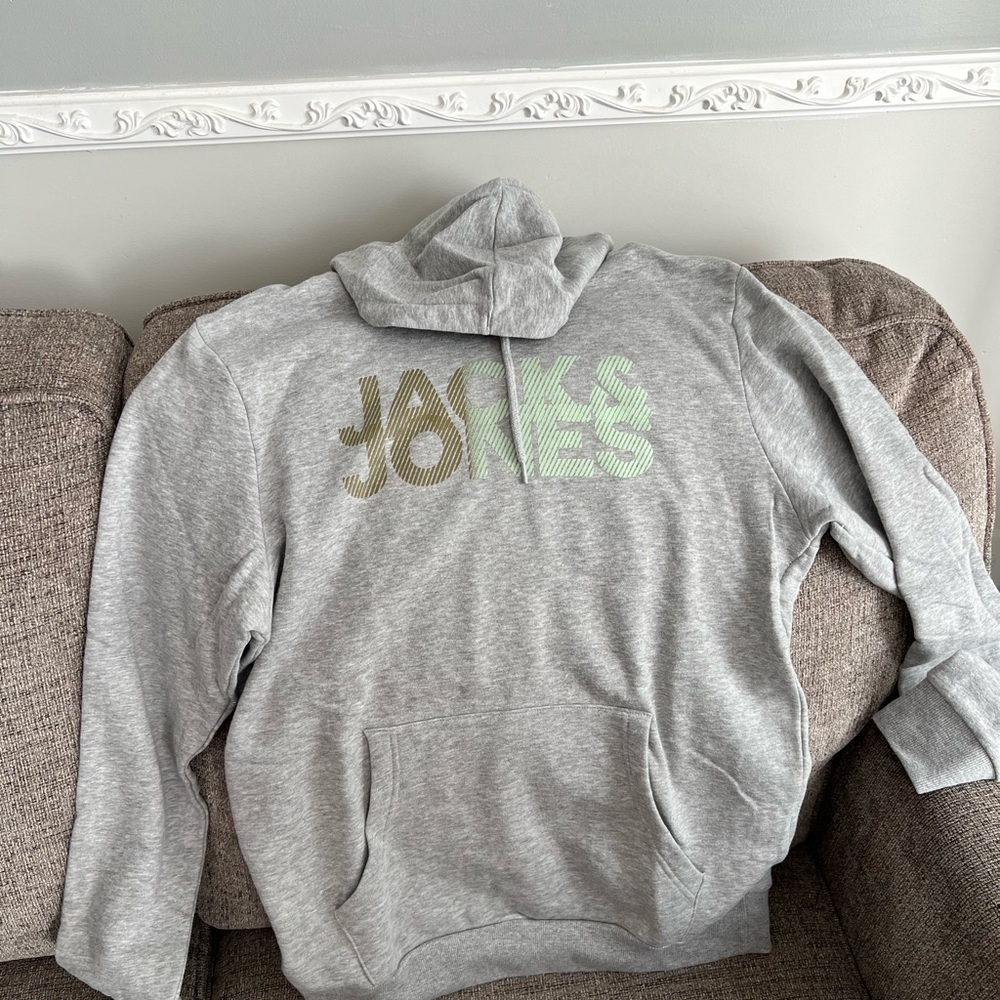 Jack & Jones Light Gray Hoodie with Green Logo